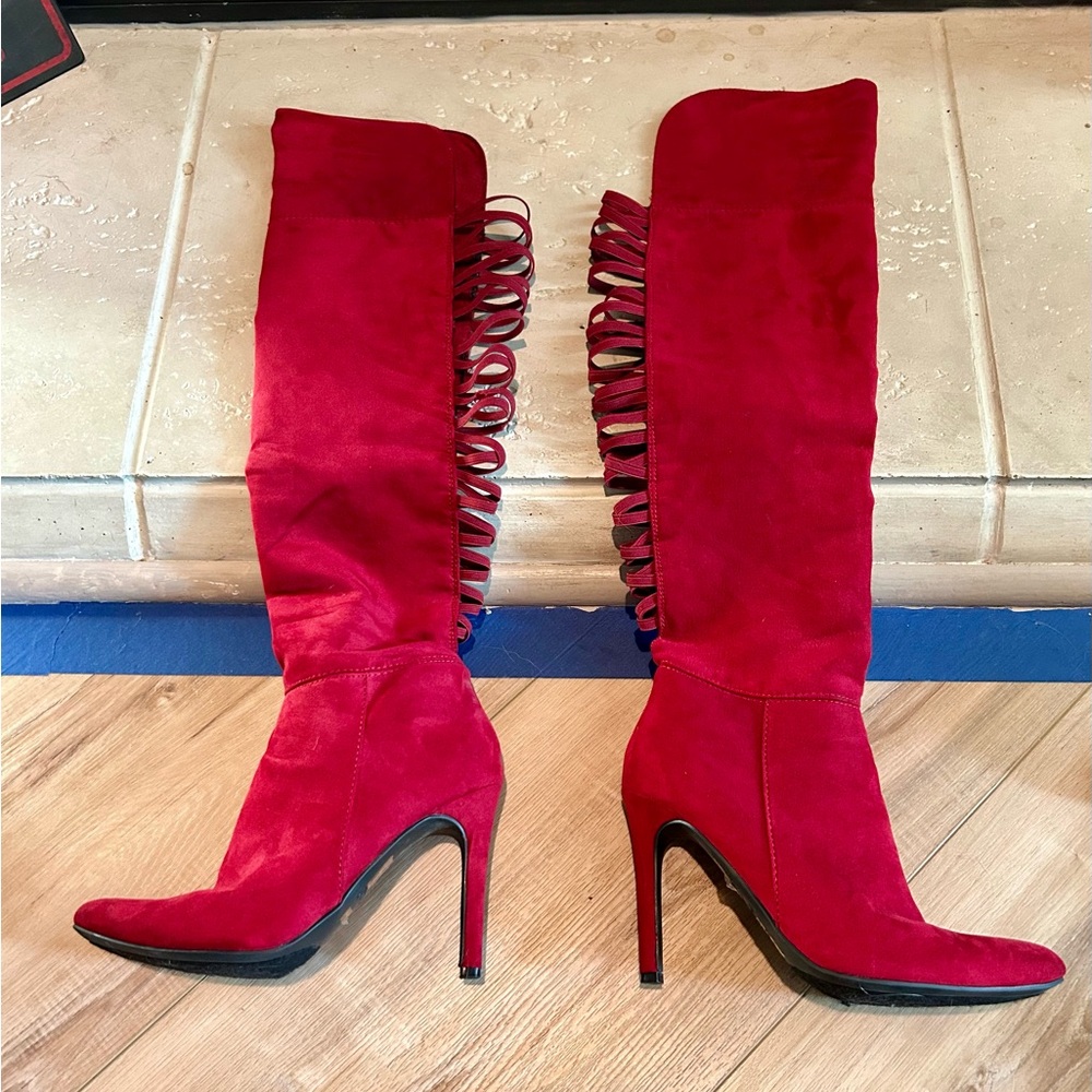 Red over the knee boots, size 7